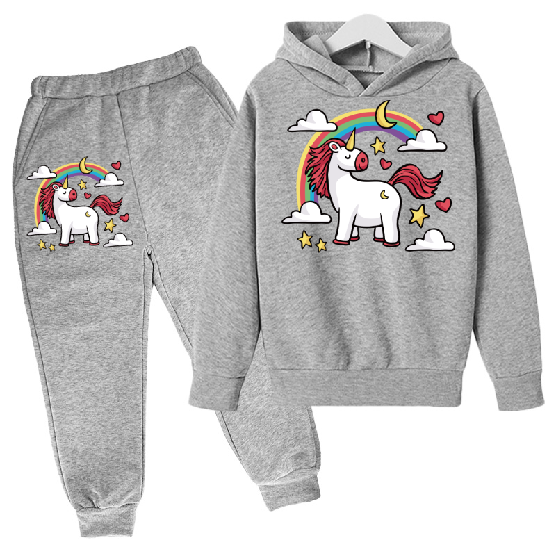 Chándal de unicornio para niños, conjunto de ropa para niños pequeños, suéter para exterior, chándal Causal, traje de invierno para niños de 4 a 14 años