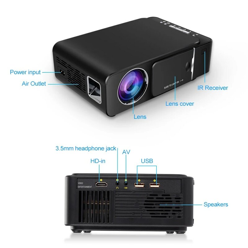 VIVICINE 1280X720P HD Portabel Proyektor, pilihan 10.0 HDMI USB 1080P Home Theater Projector WIFI Mini Led Proyektor