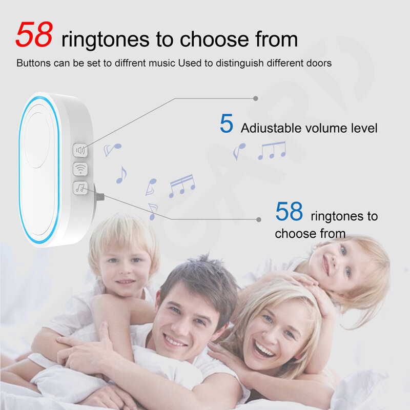 TUGARD-timbre de bienvenida DB10 inalámbrico para seguridad del hogar, 58 tonos de llamada, enchufe europeo, británico y estadounidense, 300M, timbre inteligente remoto, botón táctil