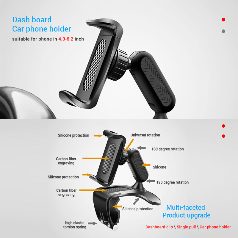 Multifunctional Car Phone Holder Clip Car Smartphone  Stand Adjustable Auto Phone Bracket Auto Stand Rear View Mirror Mount