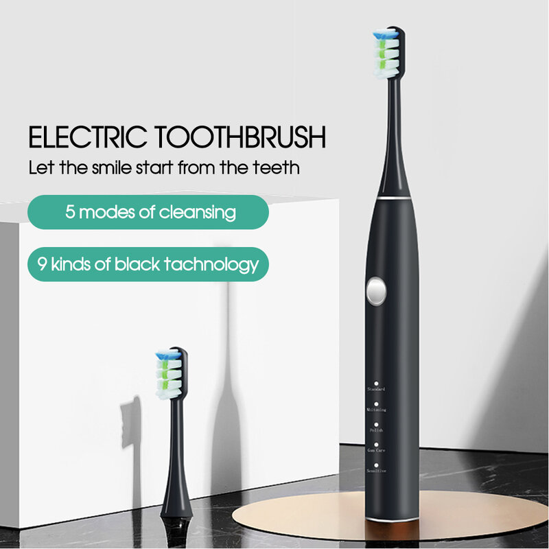 Boi-Juego de cepillos de dientes inteligentes para adulto, cepillo de dientes eléctrico sónico, recargable por USB, carga rápida, silencioso, 5 modos, resistente al agua IPX7