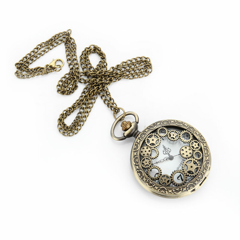 Design retro oco engrenagem fob relógio de bolso bronze do vintage colar pingente de corrente nyz loja