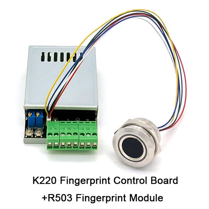 K220 + r503 DC10-24V dois saída de relé com administrador/usuário impressão digital placa de controle de acesso 0.5-60s-relé normalmente aberto