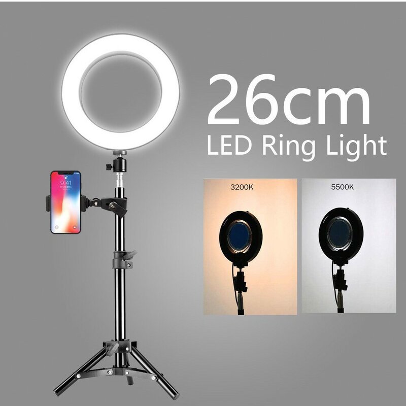 10 "/26Cm Led Ring Light W/210Cm Statief Stand Cp Houder Voor Make Fotografie Selfie snelle Levering