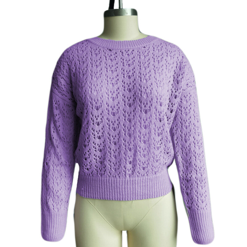 Suéter holgao de manga larga con cuello en V de punto para mujer Púrpura 