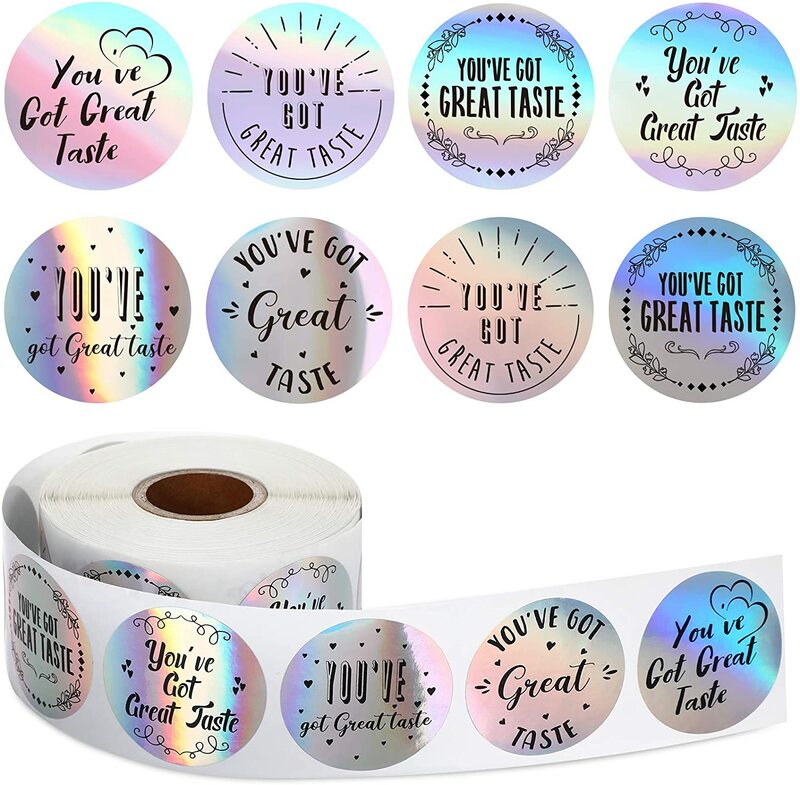 You've Got Great Taste Stickers happy mail Thank You label 1.5"  holographic silver rainbow Holo sticker for boutique packaging