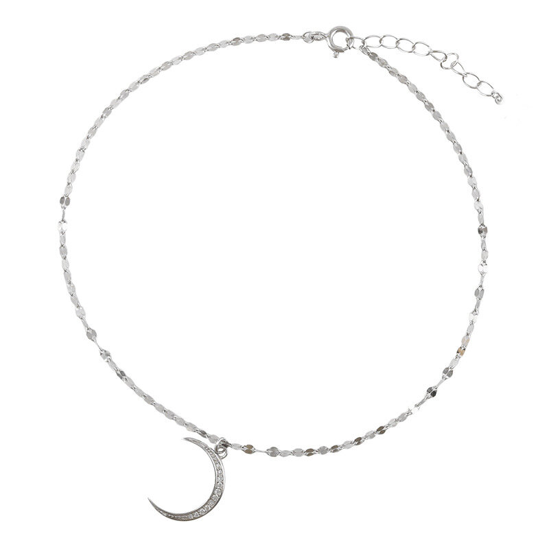 ANENJERY Silver Color Moon Cubic Zircon Anklet Bracelet Dainty Meniscus Anklet Jewelry For Women Summer Beach Gift Bracelet
