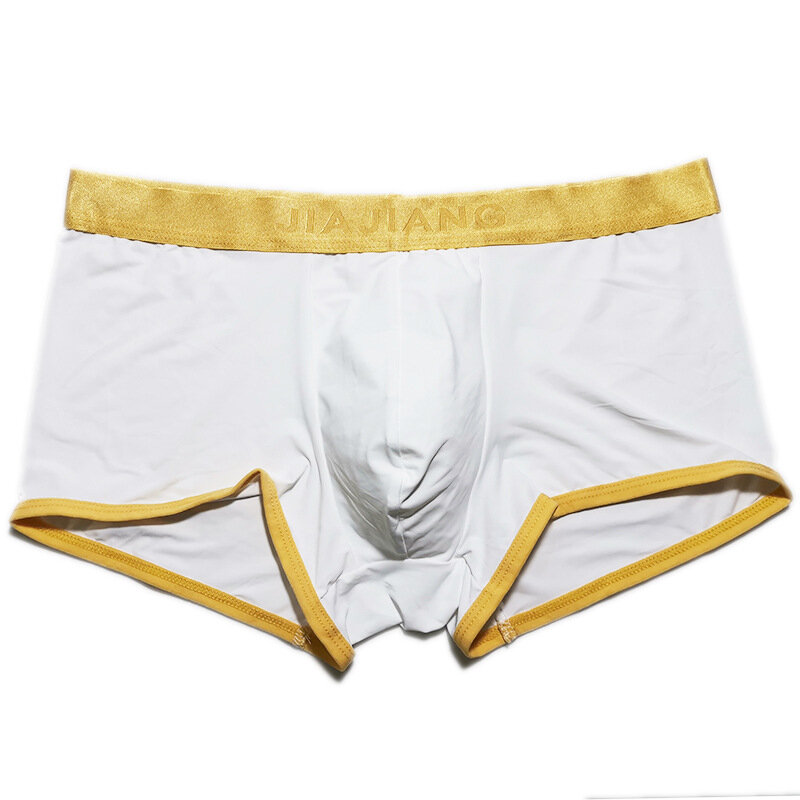 Ice Silk Sexy Men Golden Waist Band Soft Boxer Large Balls Pouch Bag Breathable Hot Erotic Panties