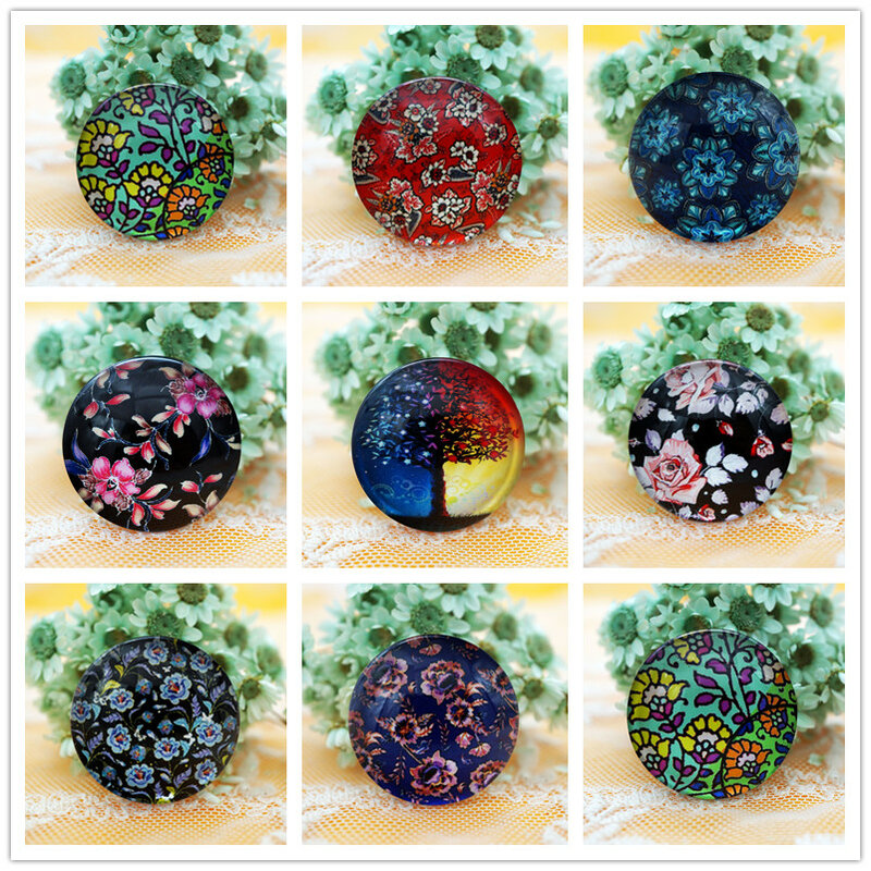 10PCS/lot Round 8MM -20MM Flower Glass Cabochon for make bracelet Jewelry for women 2019 earring pins brooch craft supply