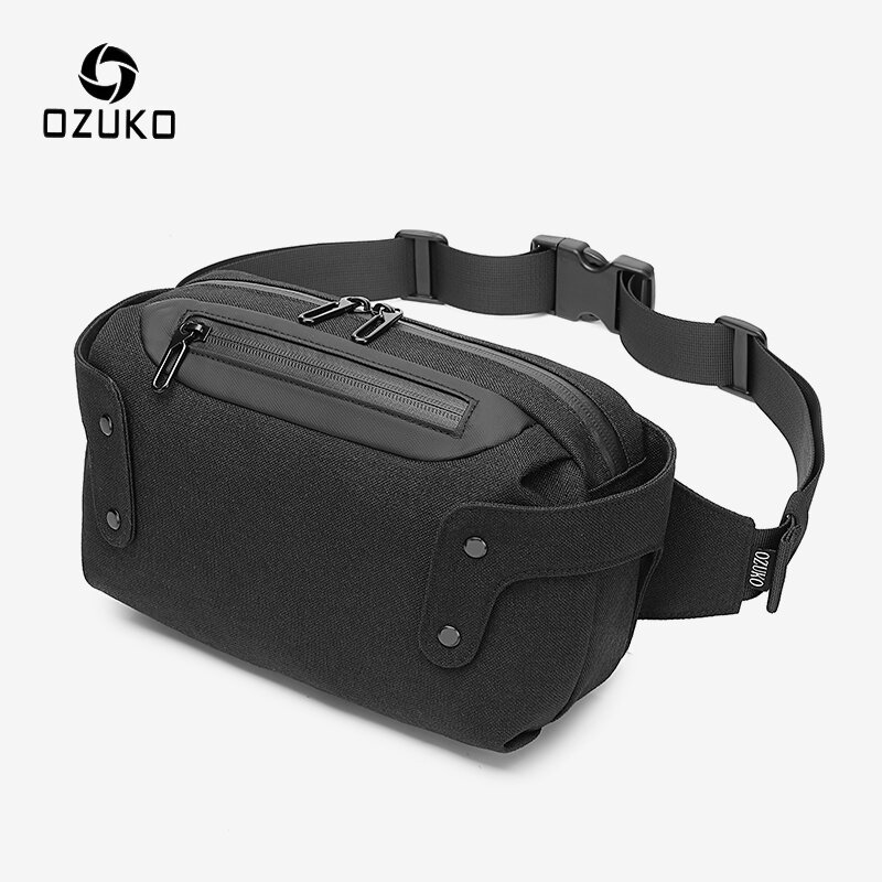 OZUKO-riñonera impermeable para deportes al aire libre para hombre, bolsa de pecho masculina, cinturón de carga USB, bolso de hombro para viaje corto