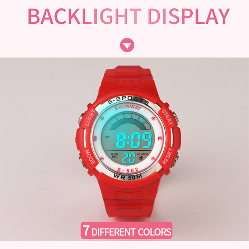 Reloj electrónico Digital deportivo para niños y niñas, banda de reloj impermeable de 50M, LED, informal, regalo, 502