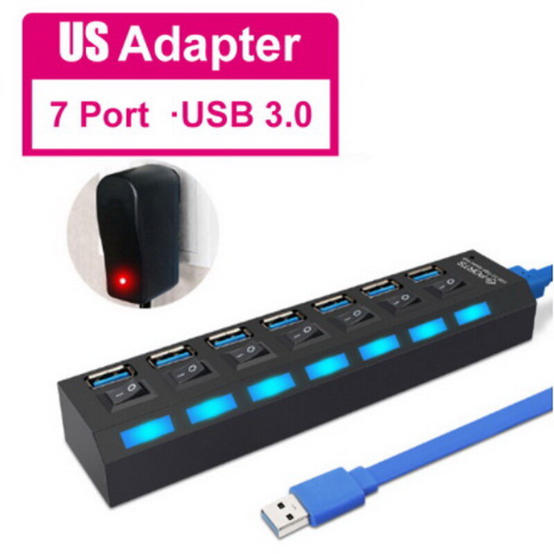 7 In 1 USB Hub Multi-interface Mehrere Kunststoff Naben Splitter Verwenden Power Adapter Computer Zubehör Für PC USB 2,0
