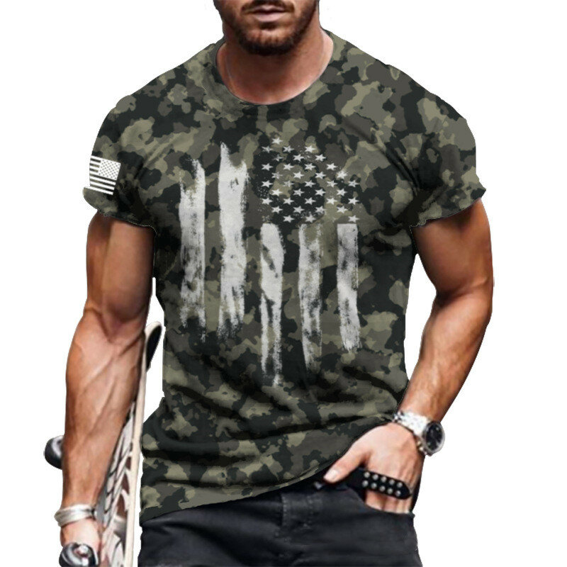 T-shirt à manches courtes et col rond pour homme, ample et respirant, avec impression 3D, à la mode, été