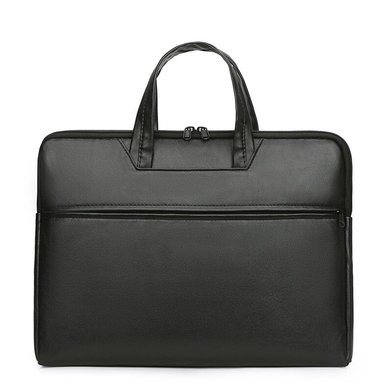 กระเป๋าแล็ปท็อปแบบพกพา2021ฤดูใบไม้ร่วงสินค้าใหม่ Pu หนังแฟชั่น High-End สีดำกระเป๋าถือผู้ชาย