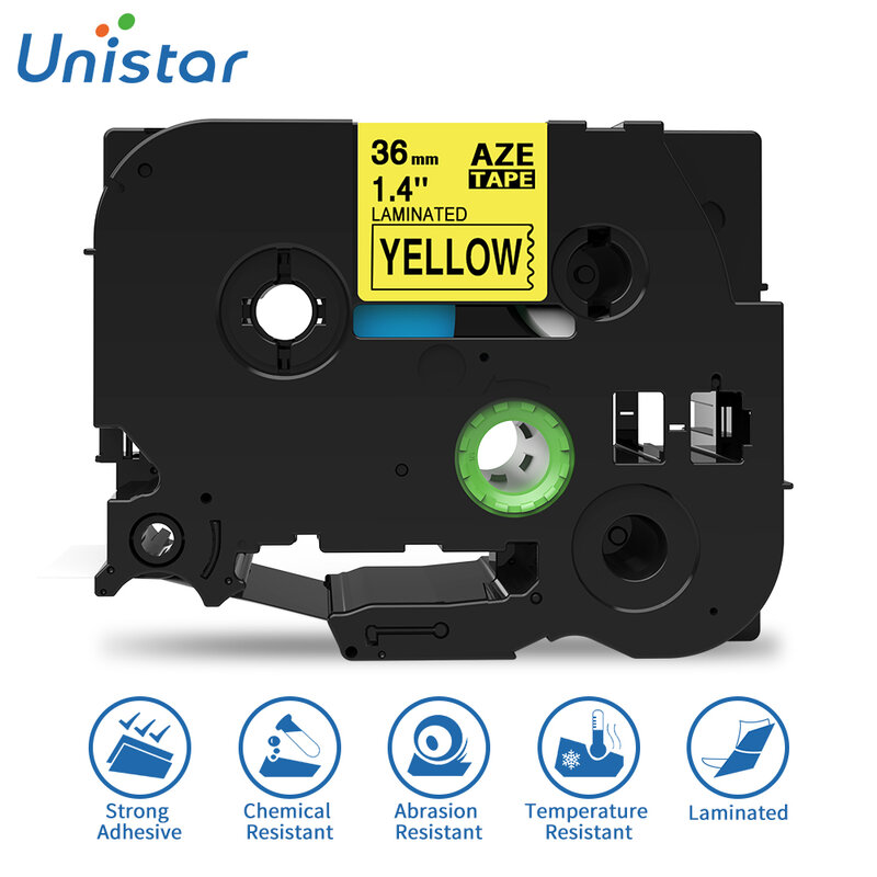 Лента Unistar, совместимая с Brother Label Maker TZe-661, 36 мм, ламинированная этикетка, черного и желтого цветов, для принтера для этикеток Brother PT-9200D