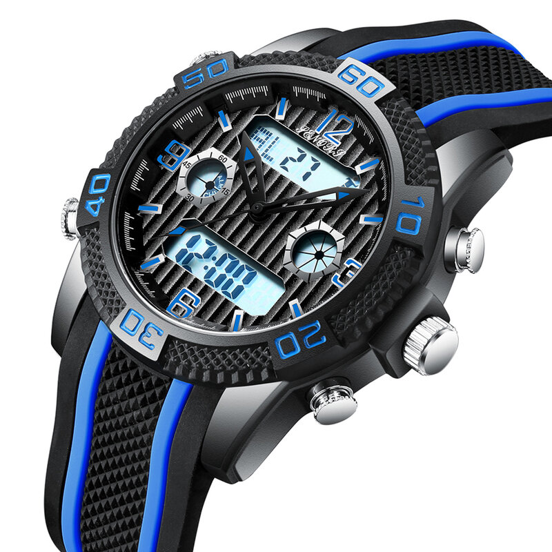 Relógio esportivo moda impermeável led dupla exibição de quartzo digital relógio de pulso despertador relógios para homem relogio masculino
