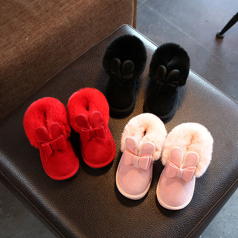 Botas de nieve para bebé y niña, zapatos de princesa de conejo de felpa cálida, zapatillas de deporte para niño, botas suaves encantadoras