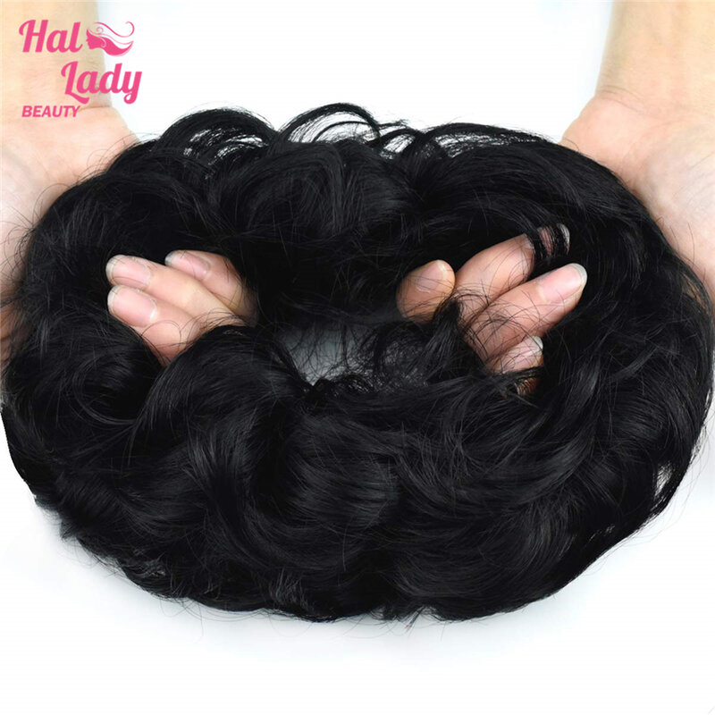 Halo Lady Beauty 100% Real Human Hair Bun Extensions Updo Peruvian Curly Messy Donut Chignons Hair Piece Wig Non-remy Hairpiece