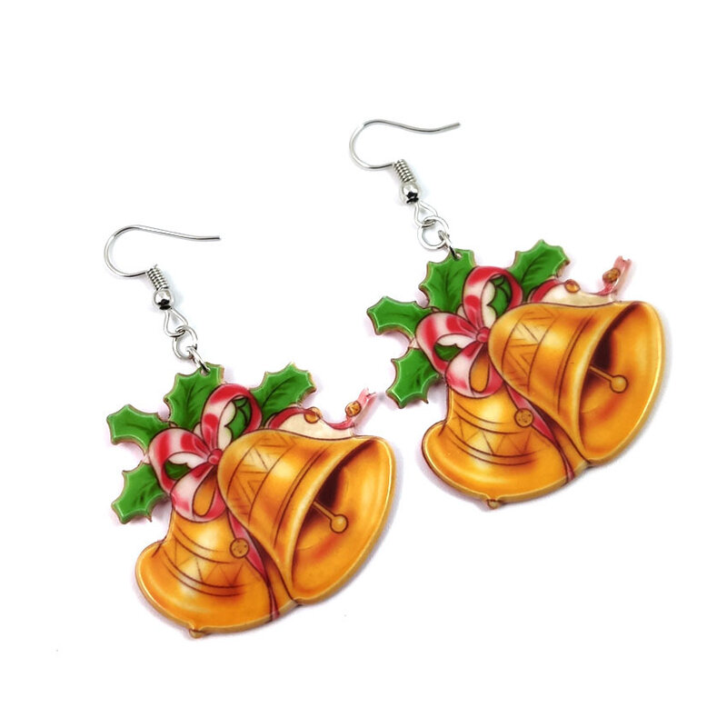 Pendientes colgantes con campanas de árbol de Navidad para mujer, pendientes acrílicos con pasador de Papá Noel, joyería de moda 2021