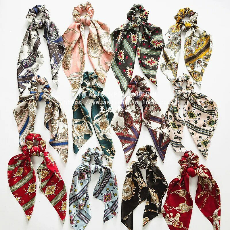 2020 Hot Selling Plain Kleur Paardenstaart Houder Mode Haar Accessoires Lange Sjaal Satijn Zijden Scrunchies