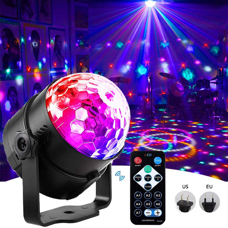Oświetlenie sceniczne LED RGB aktywowane dźwiękiem obracanie Disco impreza z dj-em magiczna kula stroboskop Mini projektor laserowy lampa Home KTV Christmas Show