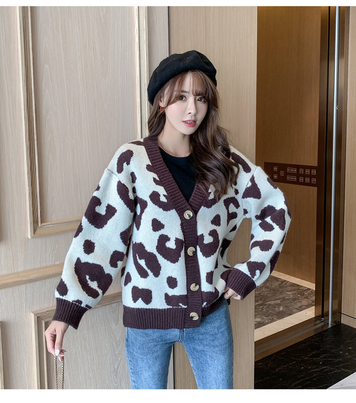 Cardigan tricoté 2020 laine pour femmes, nouveau pull coréen ample et épais, col en v, épissage, manteau à simple boutonnage, automne et hiver