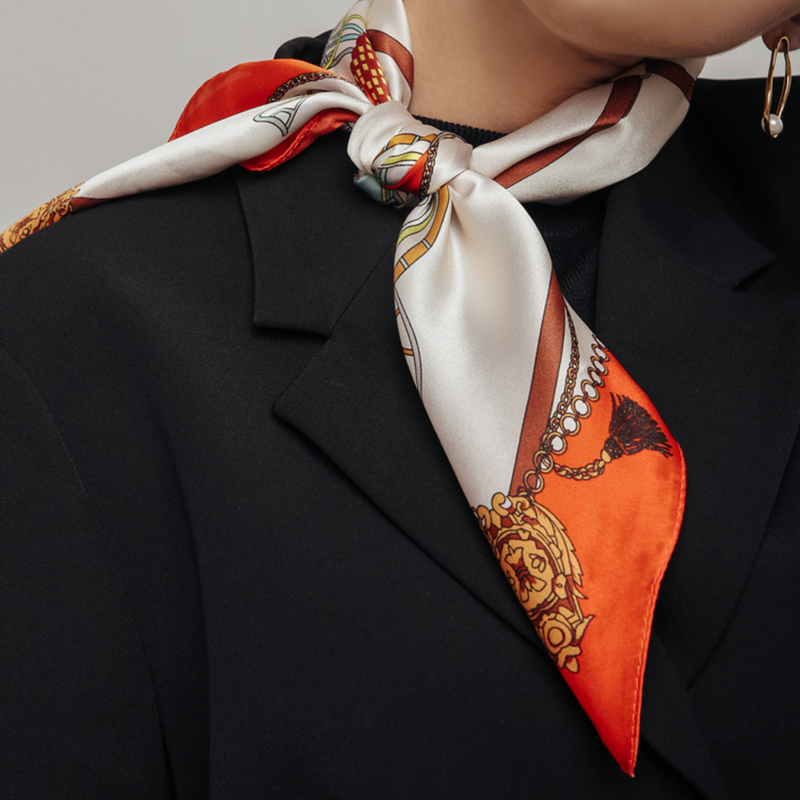 Pañuelo cuadrado de seda de mora para mujer, bufanda de satén Natural con estampado de oficina, bufandas elegantes a la moda