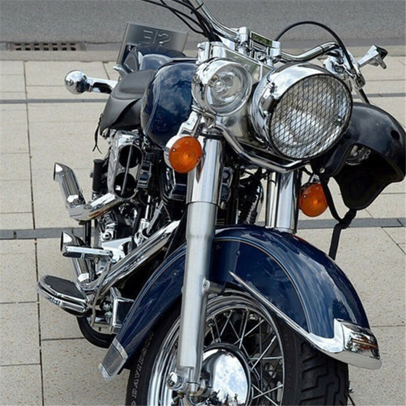 Universal Motorcycle Headlight 16cm Grill Mesh Lattice Grid Vivid Black Side Mount Net Cover