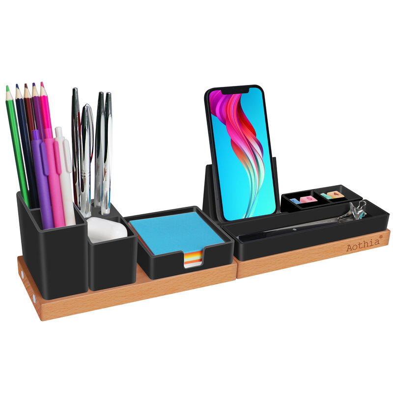 Organizador de mesa de madeira para canetas papelaria organizador titular lápis casos para escritório caneta titular caixa de armazenamento material escolar