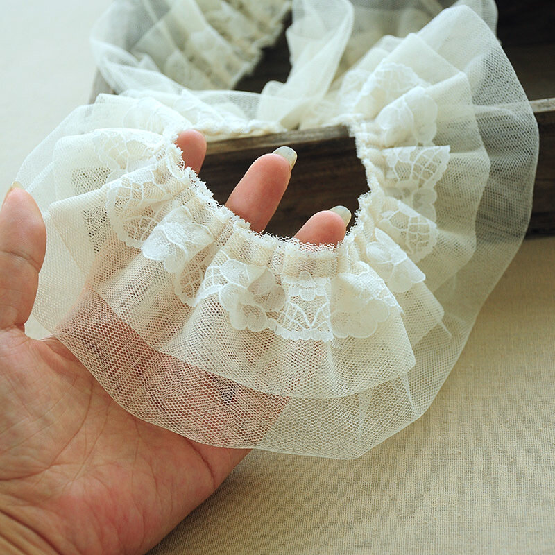 Tela de algodón de encaje francés bordado, de tres capas de tul de 7cm de ancho, para ropa, escote, falda, decoración de Dentelle Renda