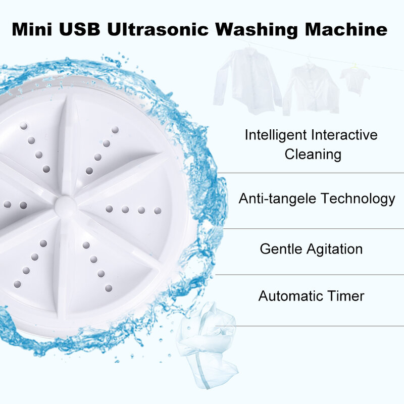 2 em 1 ultra-sônico turbo máquina de lavar roupa portátil viagem arruela bolha de ar e rotativa mini máquina de lavar ultrassônica