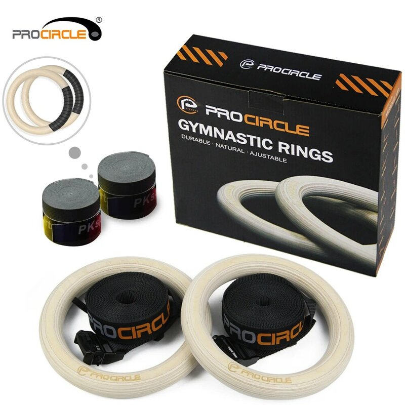 Procircle – anneaux de gymnastique en bois, 25/28/32mm, avec longues boucles réglables, sangles d'entraînement pour enfants et adultes