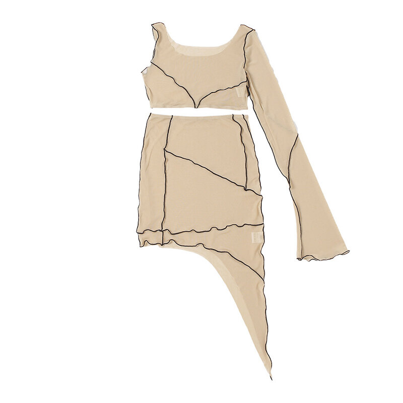 Fashion Y2k Set di abbigliamento donna maglie corte a rete gonna irregolare due pezzi abiti a due pezzi per uomo primavera estate abiti femminili