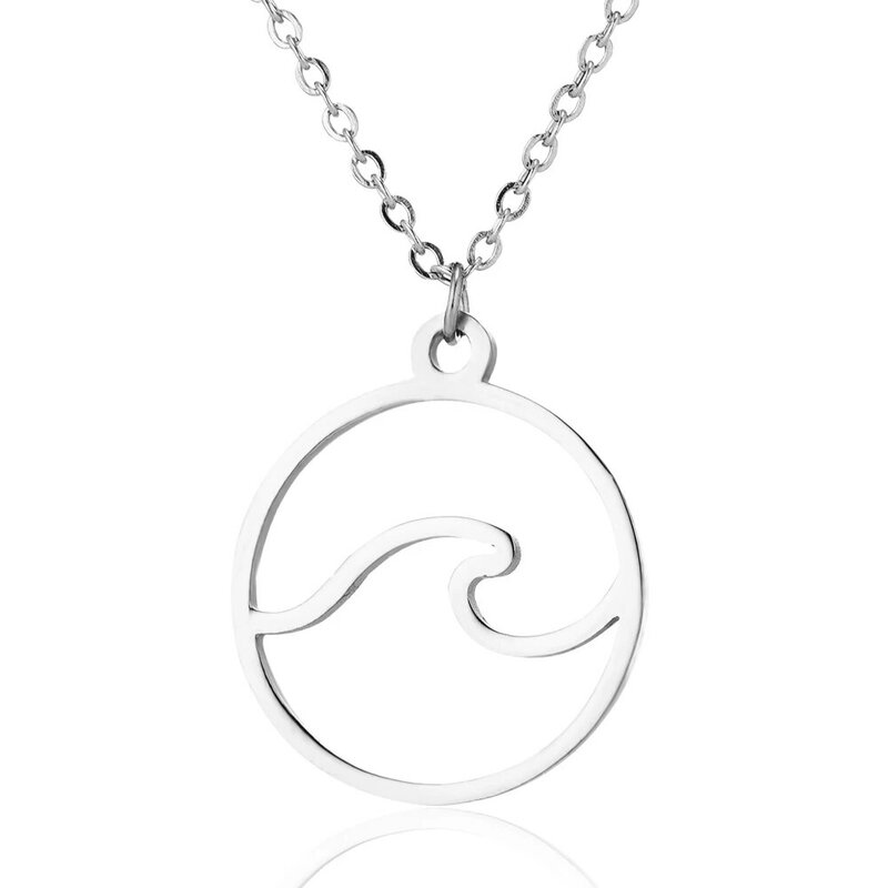 FENGLI Hollow Round Wave Necklace Stainless Steel Delicate Long Chain Pendants Handmade Seaside Water Necklaces Choker
