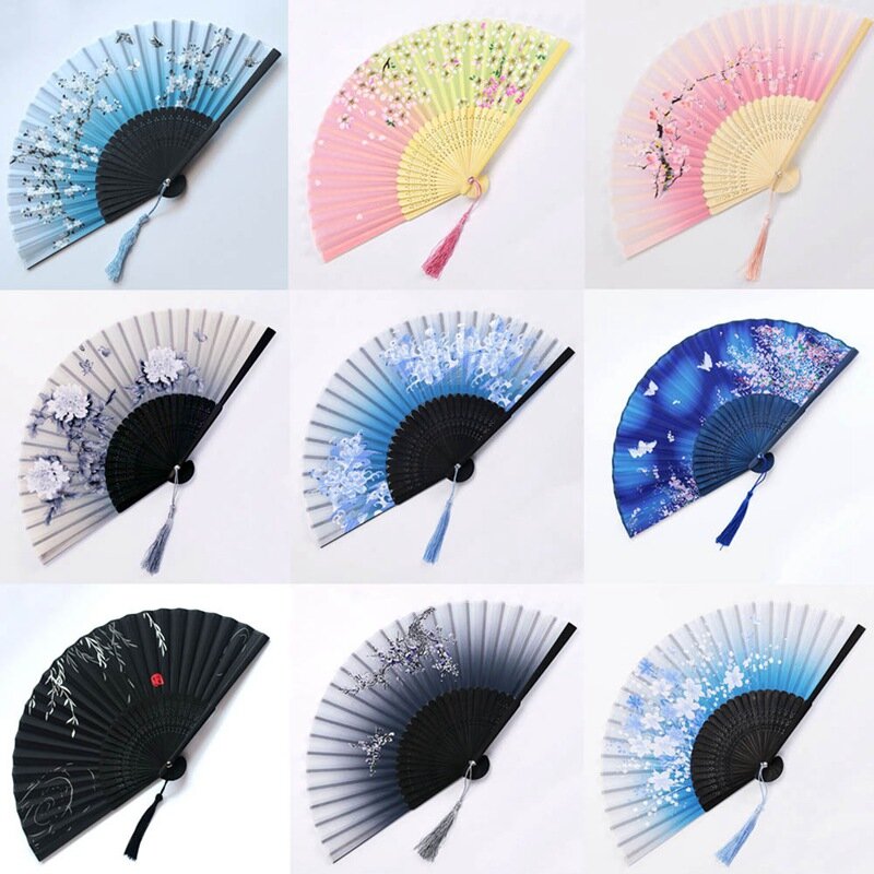 Summer Vintage Bamboo Folding Hand Held Flower Fan Chinese Dance Party Pocket Gifts Wedding Colorful Dropshipping