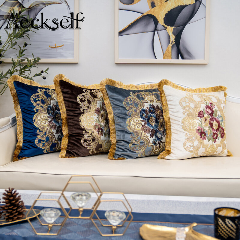 Aeckself luxo flor rosa bordado veludo capa de almofada decoração para casa azul marinho ouro cinza marrom branco lance fronha