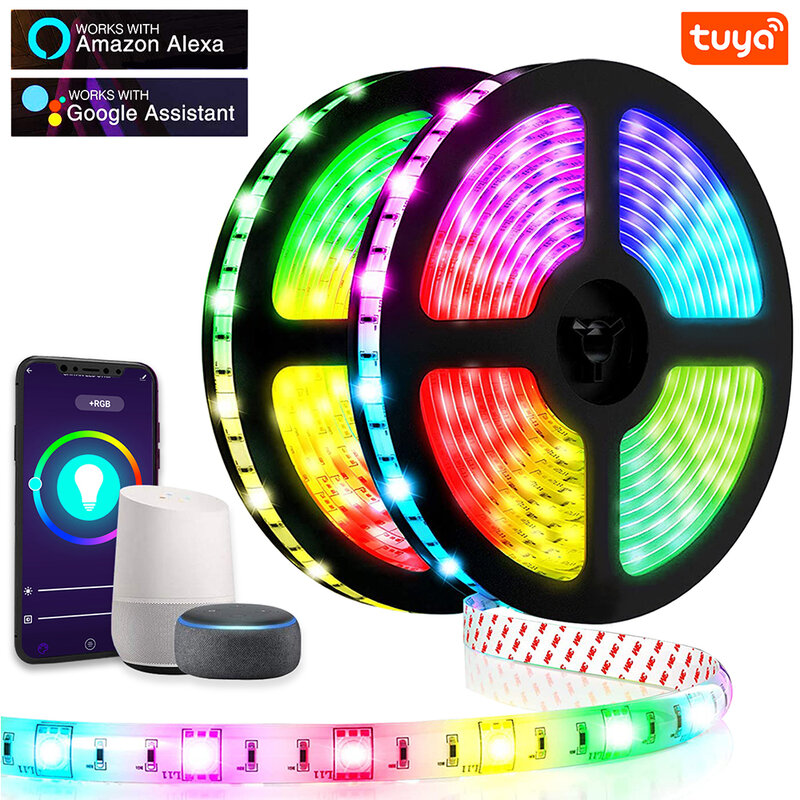 LED 스트립 조명 Alexa WIFI 음성 제어 Tuya 스마트 램프 RGB 5050 12V 유연한 테이프 방수 Luces 축제 Tira 홈 Luz