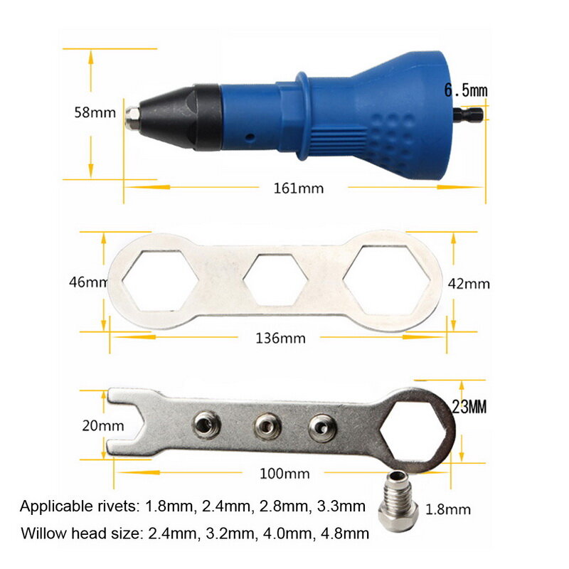 7Pcs/Set Electric Riveter Nut  Riveting Tool Cordless Riveting Drill Adaptor Insert Nut Tool with Wrench&Nuts 2.4- 4.8