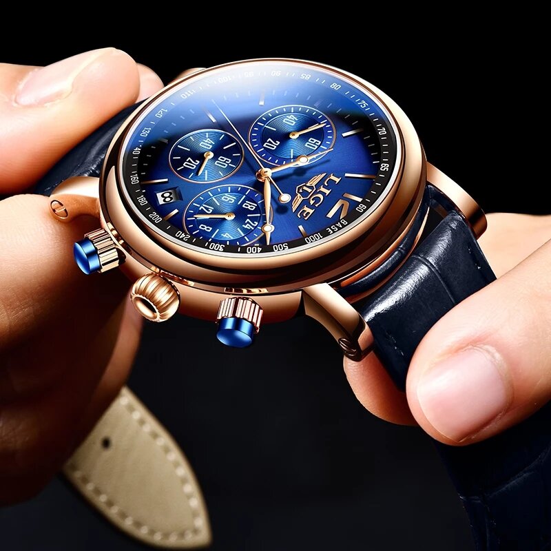 LIGE – montre-bracelet en cuir pour hommes, étanche, à Quartz, marque de luxe, nouvelle collection 2021