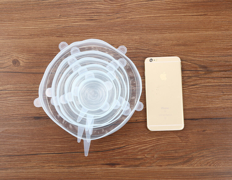 Envoltura de plástico de silicona elástica multifuncional, cubierta de silicona de Bol de 6 piezas de grado alimenticio