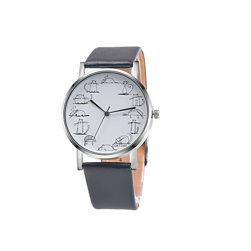 Reloj de cuarzo con contraste de cuero para hombre y mujer, cronógrafo de pulsera informal Unisex, color gris