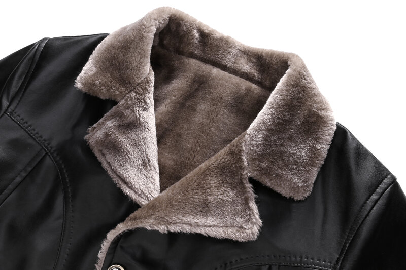 ChangNiu – vestes en cuir PU noir pour hommes, manteau chaud avec poches, à manches longues, en fausse fourrure, pour automne et hiver