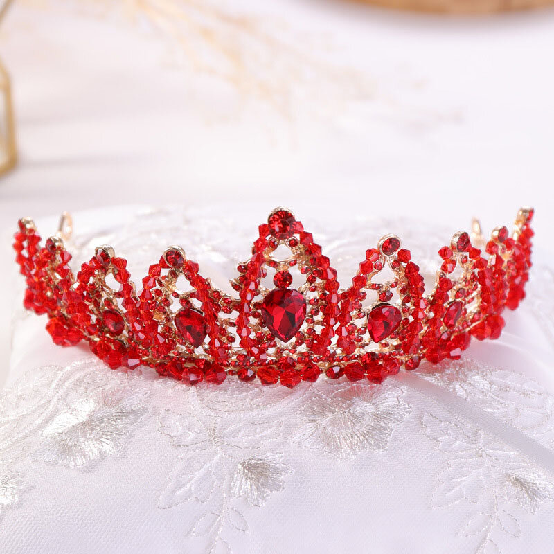 Tiaras y coronas de cristal rojo para mujeres y niñas, diadema de Princesa Real, diademas de diamantes de imitación para novia, accesorios para el cabello de boda