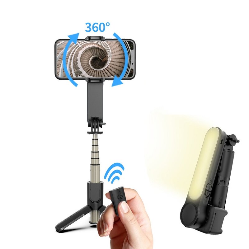 Estabilizador de cardán de un solo eje, palo de selfi con Bluetooth, antivibración, trípode con luz Led de relleno para Iphone/Android/Huawei