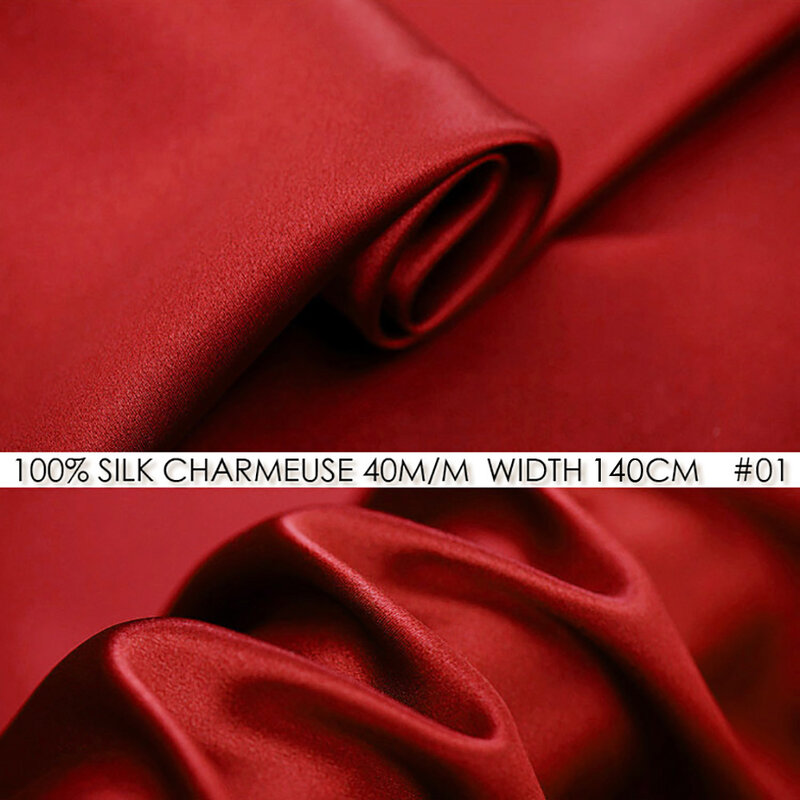 قماش ساتان CHARMEUSE حريري 100% ، عرض 140 سنتيمتر ، 40 متر ، بدلات مكتب للسيدات ، مادة خياطة ، الصين النقية ، أحمر 01