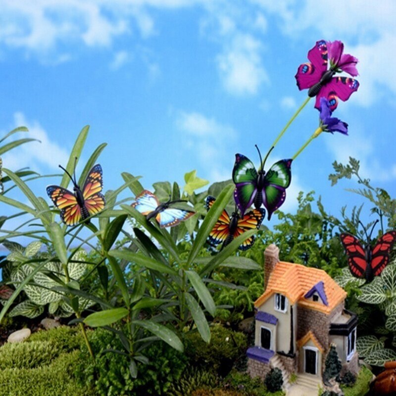 Ramo de borboletas jardim quintal plantador colorido caprichoso borboleta estacas decoração ao ar livre vasos de flores decoração