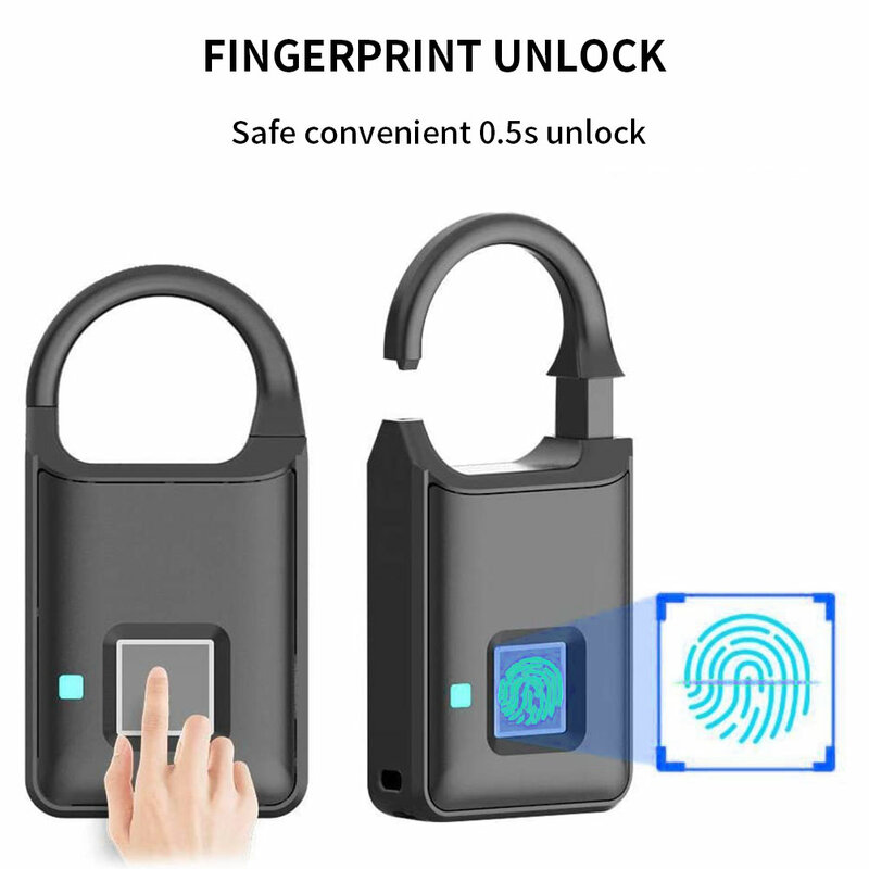 Hot P4 Fingerprint Padlock Security Smart Lock Touch Anti-Theft USB Charge For Backpack Suitcase Handbag Luggage Smart Padlock