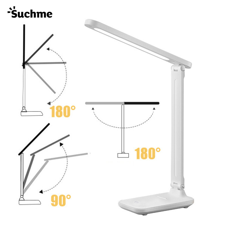 Suchme-3 단 터치 디밍 LED 책상 램프, 밝기 조절 접이식 독서 학생 공부 눈 보호 테이블 조명 야간 침실 램프 50