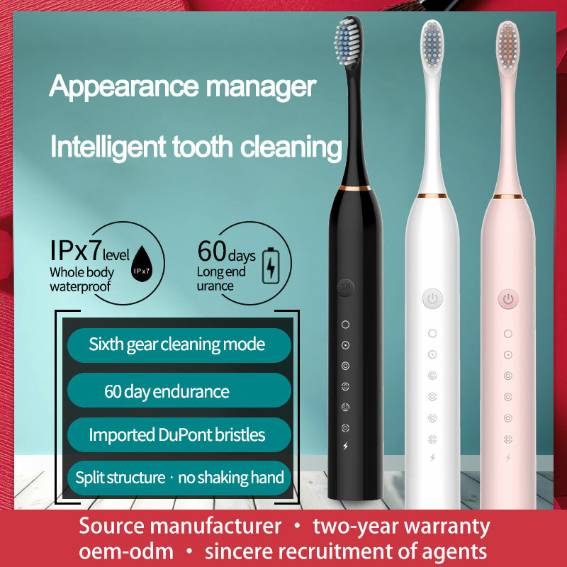 Cepillo de dientes eléctrico ultrasónico para adulto, Cepillo de dientes eléctrico automático, de pelo suave, carga para el hogar, resistente al agua, blanqueador
