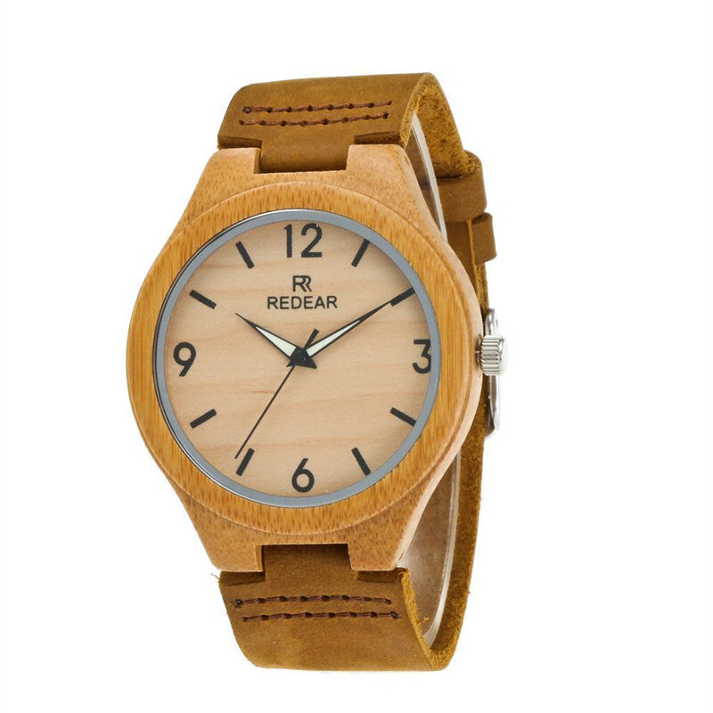 REDEAR New Casual Sport Watches Wooden for Men Top Brand Luxury Military Leather Wood Wrist Watch Man Clock Fashion Wristwatch